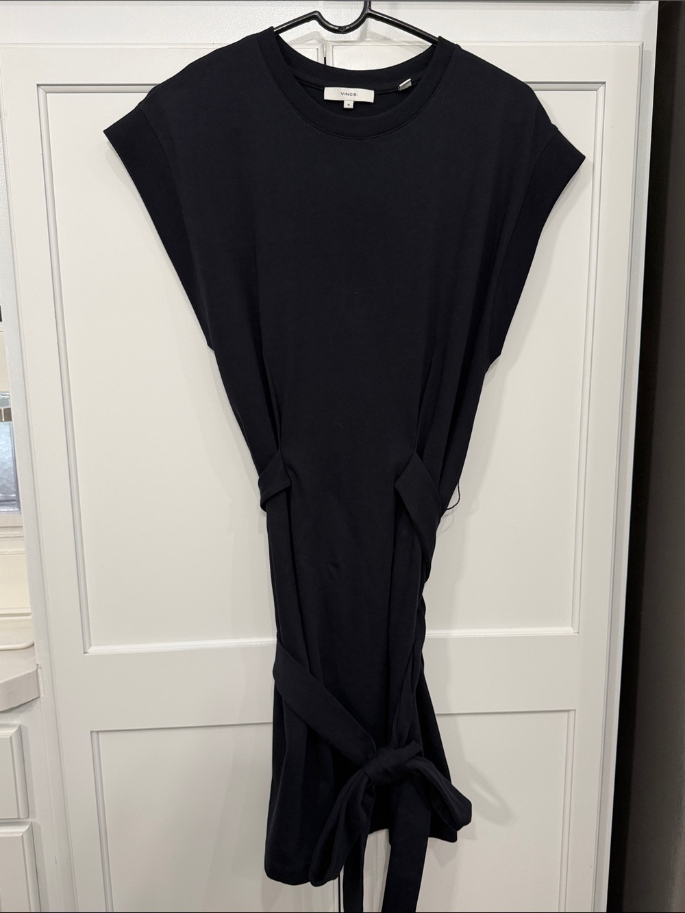 Vince Navy Cap Sleeve Tie-Waist Midi Dress